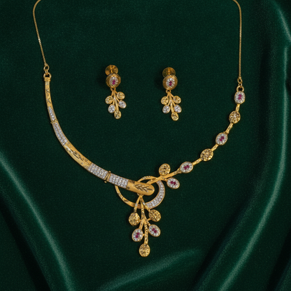 NUGOLD Premium Leaf Vine Crystal Necklace Set for Women
