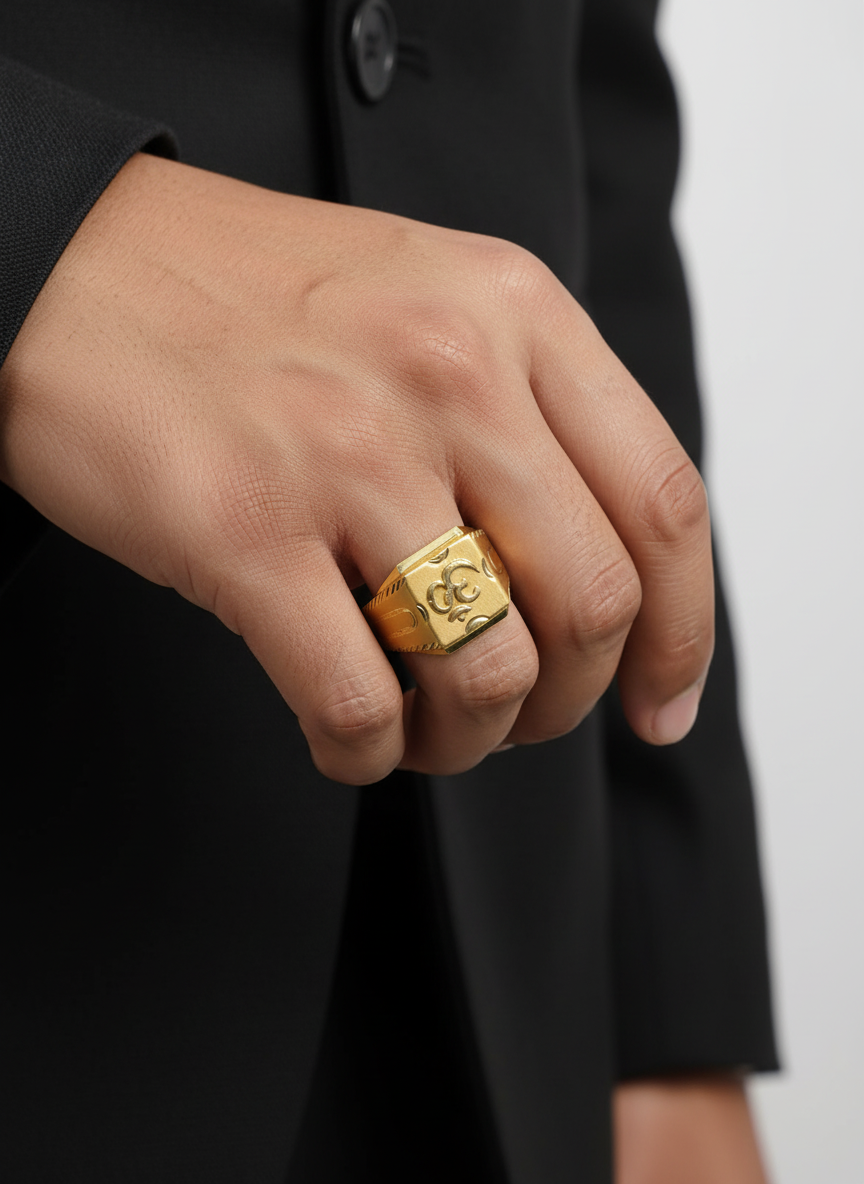 NuGold Divine Om Classic Gold Signet Ring for Men