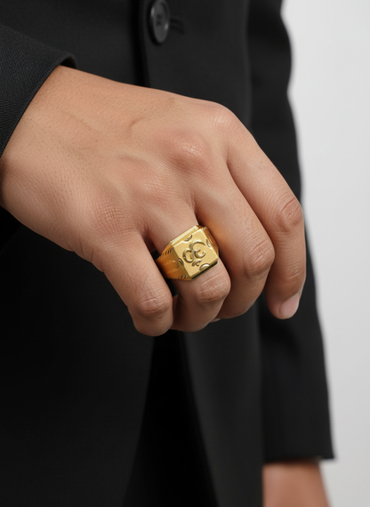NuGold Divine Om Classic Gold Signet Ring for Men