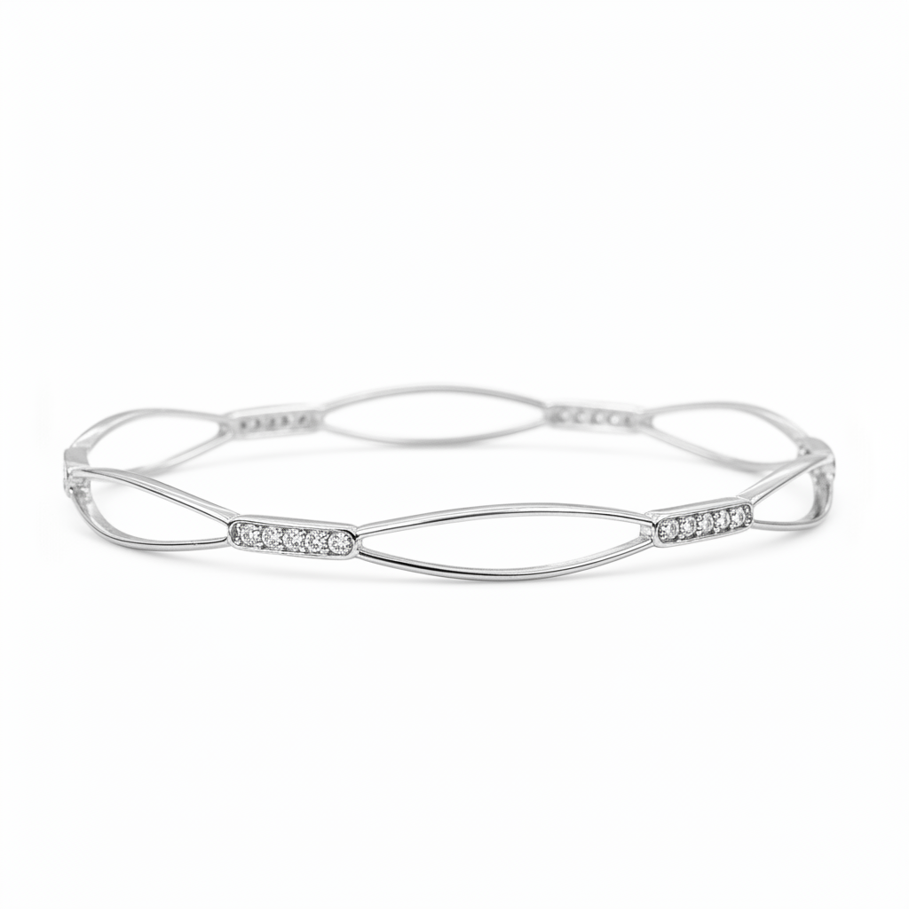 925 Silver Leaf Motif Bangles with Cubic Zirconia