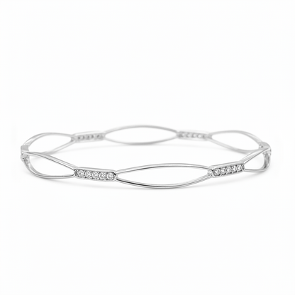 925 Silver Leaf Motif Bangles with Cubic Zirconia