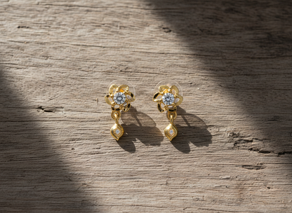 NuGold Floral Crystal Drop Gold-Toned Stud Earrings for Women