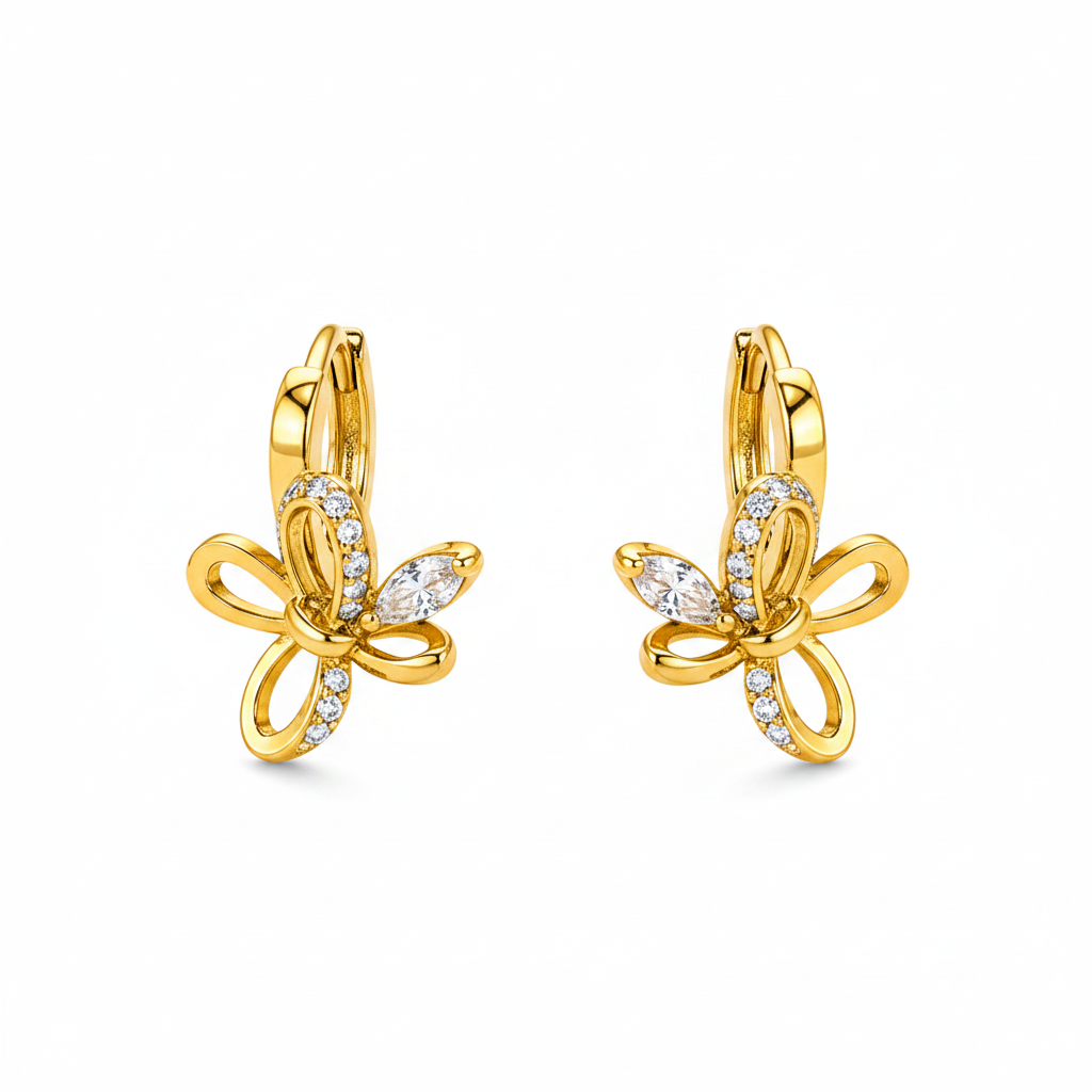 NuGold Butterfly Charm Crystal Gold-Toned Hoop Earrings for Women