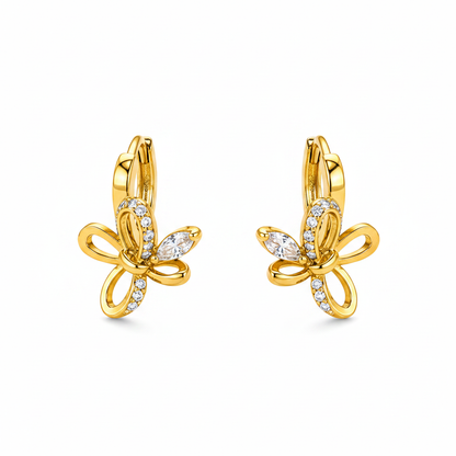 NuGold Butterfly Charm Crystal Gold-Toned Hoop Earrings for Women