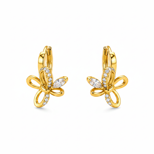 NuGold Butterfly Charm Crystal Gold-Toned Hoop Earrings for Women