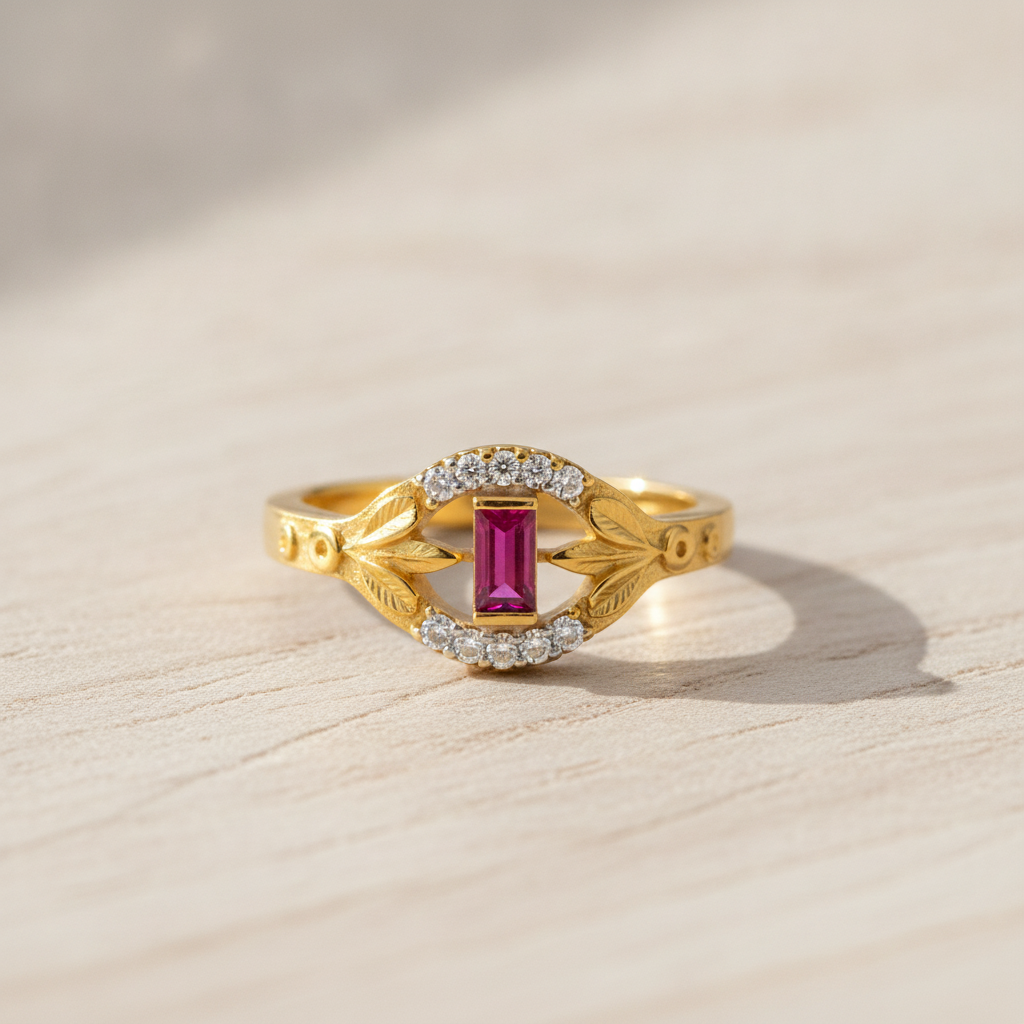 Royal Pink Crystal Floral Designer Ring