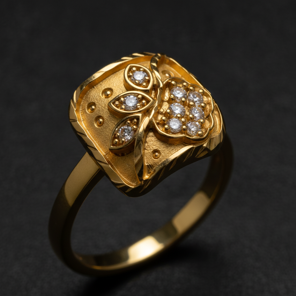 Classic Floral Leaf Stone Studded Ring for Women