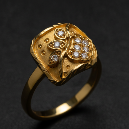 Classic Floral Leaf Stone Studded Ring for Women