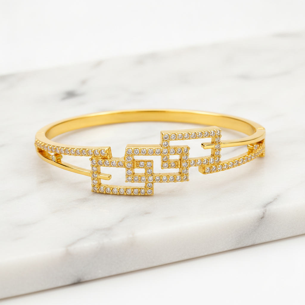 Luxury Geometric CZ Open Kada Bracelet for Women