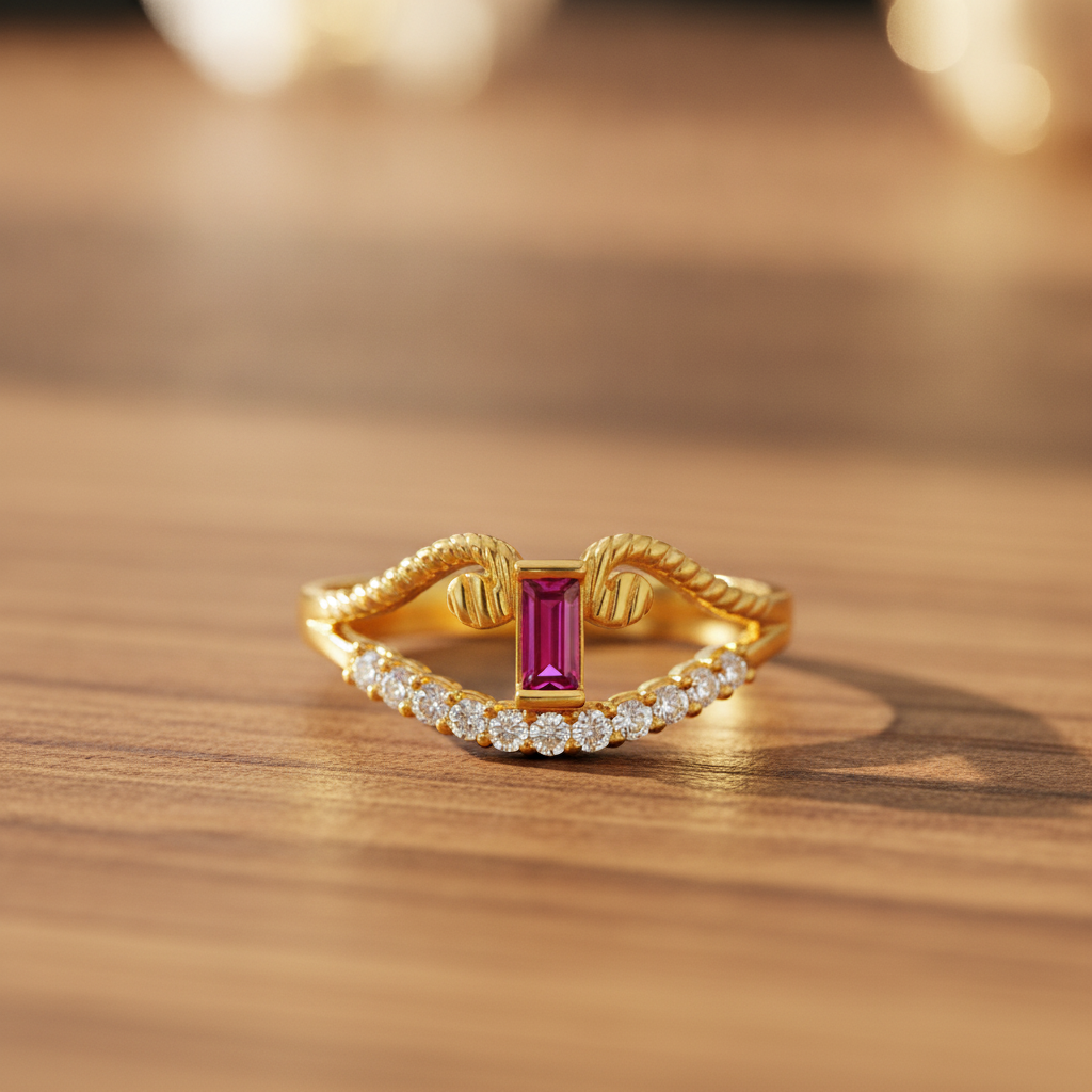 Regal Ruby Crescent Embrace Statement Ring for Women
