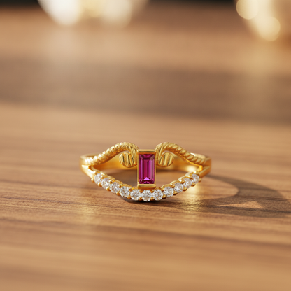 Regal Ruby Crescent Embrace Statement Ring for Women
