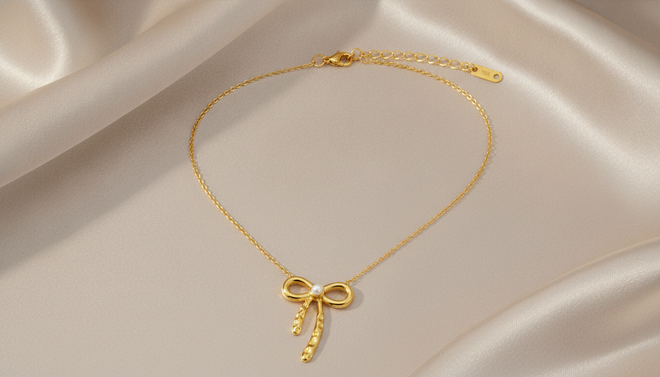 Minimalist Gold Bow & Pearl Necklace for Women