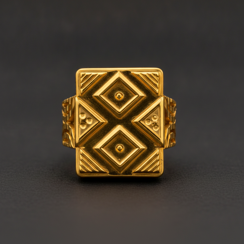 Royal Geometric Crest Statement Ring for Men