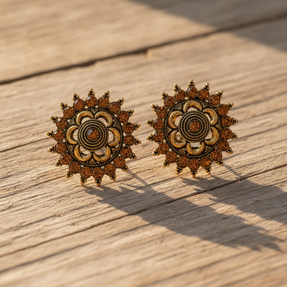 Royal Amber Blossom Radiance Statement Stud Earrings for Women