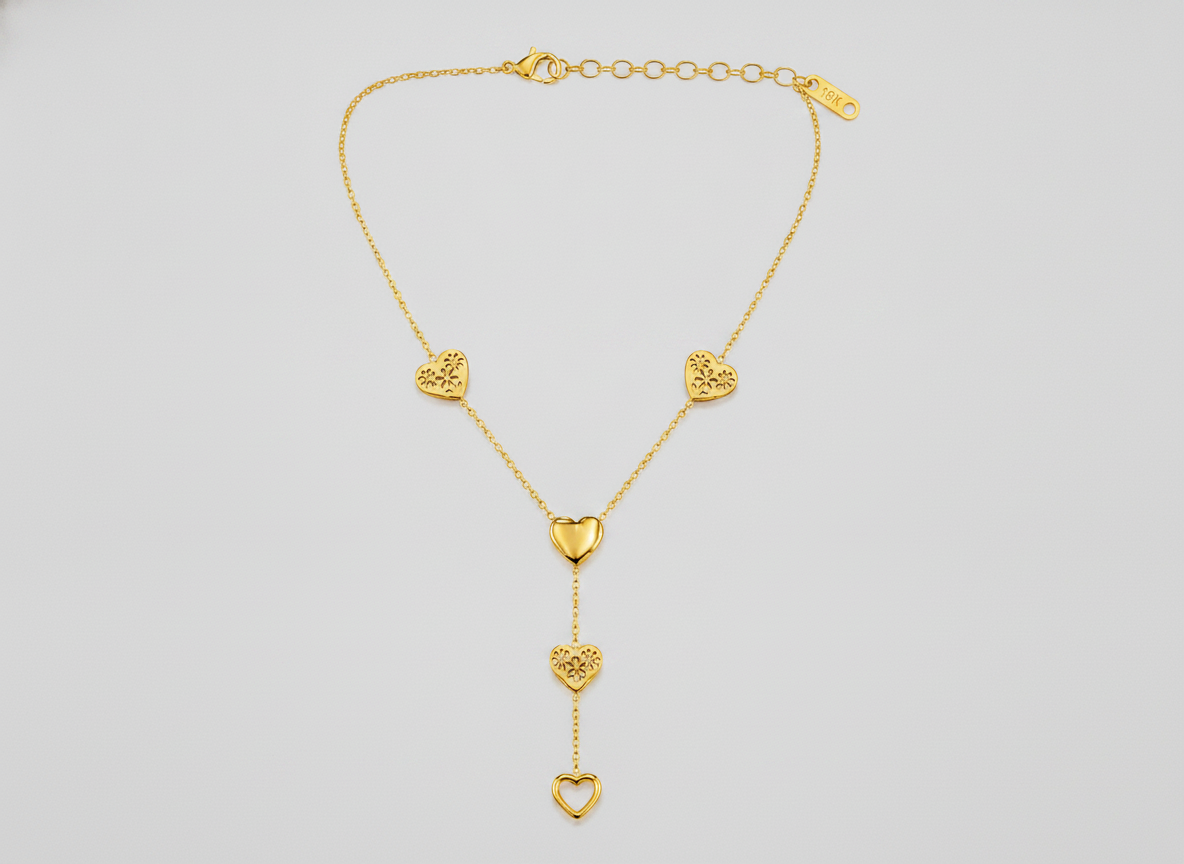 Golden Love Heart Lariat Necklace for Women