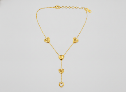 Golden Love Heart Lariat Necklace for Women