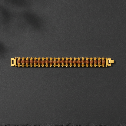 Premium Rudraksha Beaded Gold Bracelet with Dual Chain Design