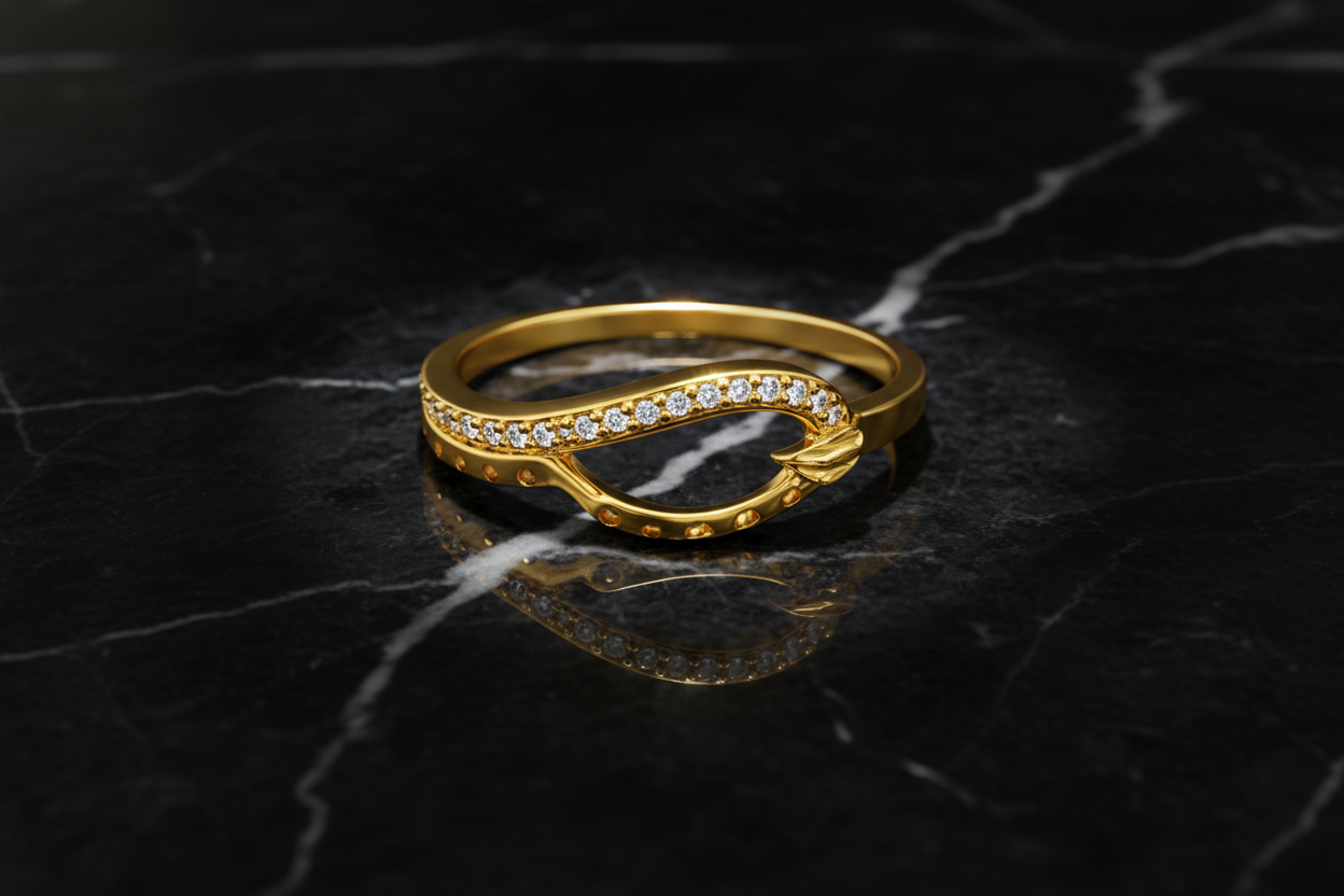 NuGold Elegant Infinity Curve Diamond Accent Gold Ring for Women