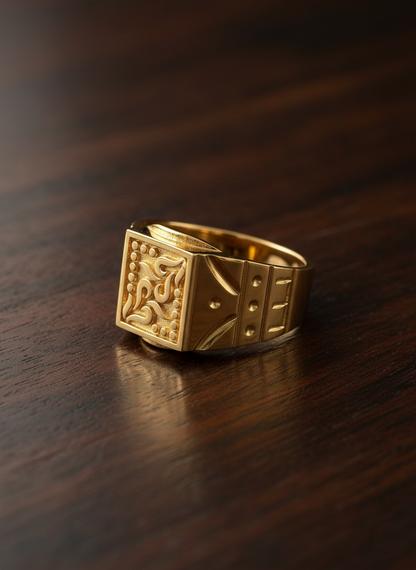 NuGold Royal Engraved Square Signet Gold Ring for Men