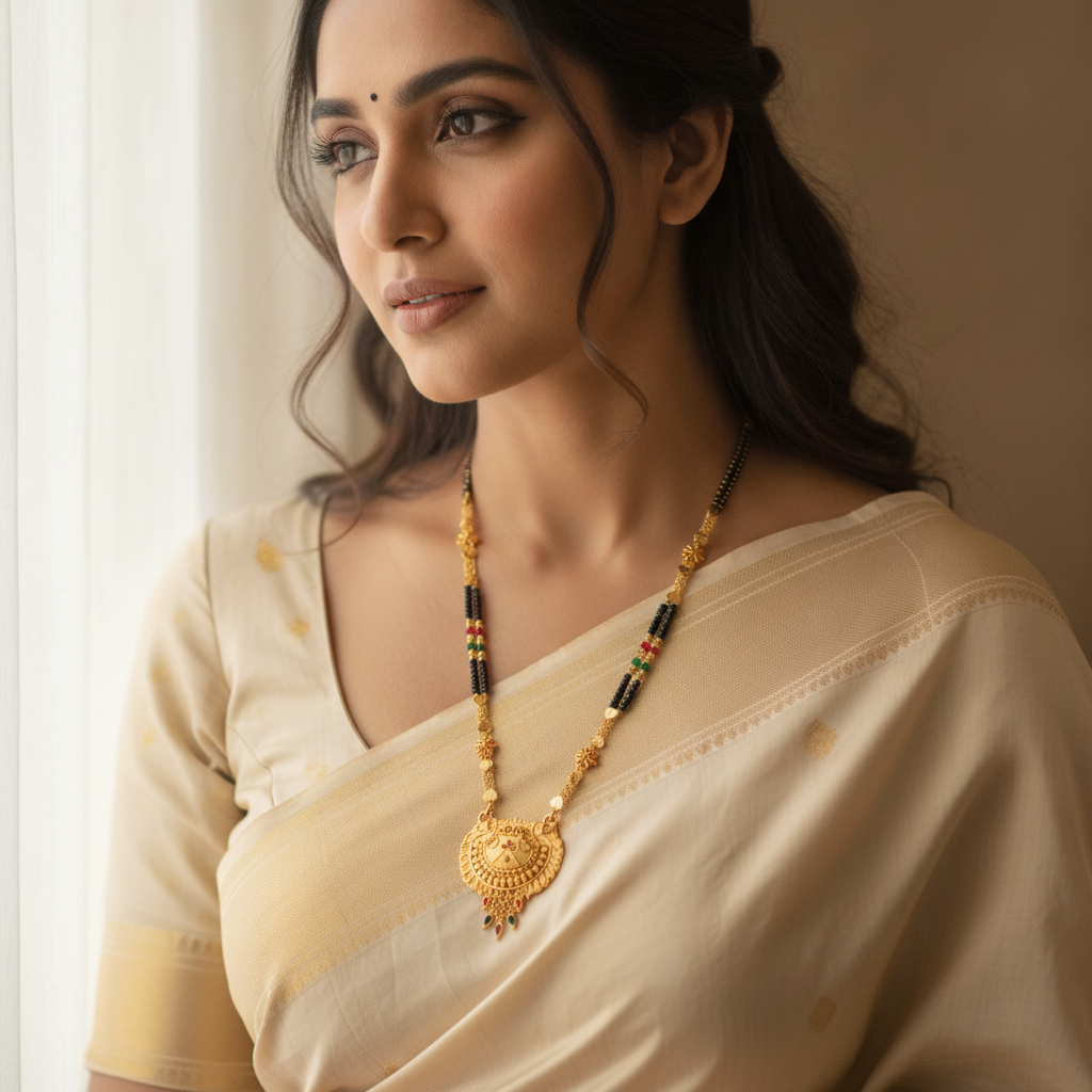 NUGOLD Royal Heritage Black Bead Mangalsutra with Antique Peacock Pendant