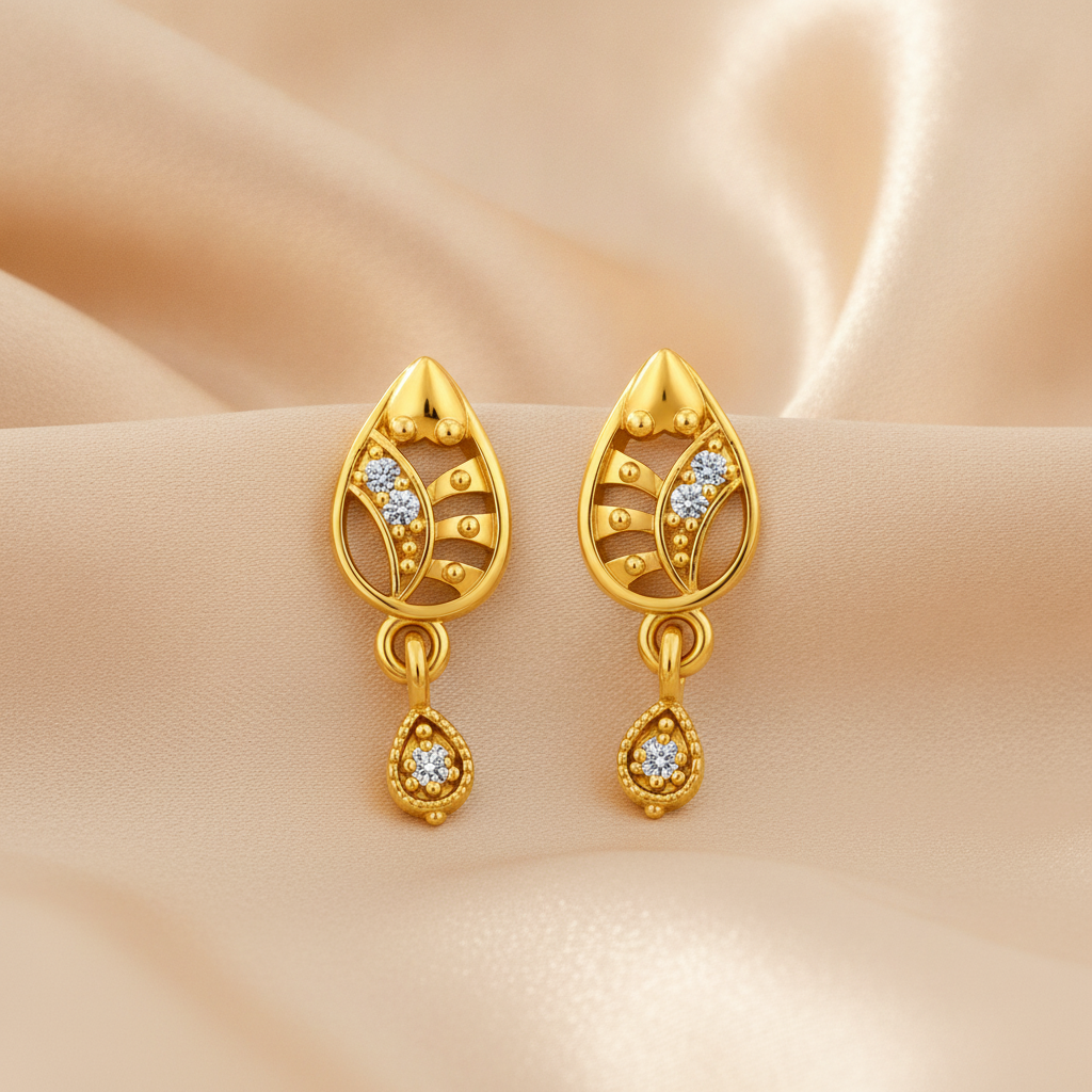 Elegant Leaf Motif Crystal Teardrop Drop Earrings for Women