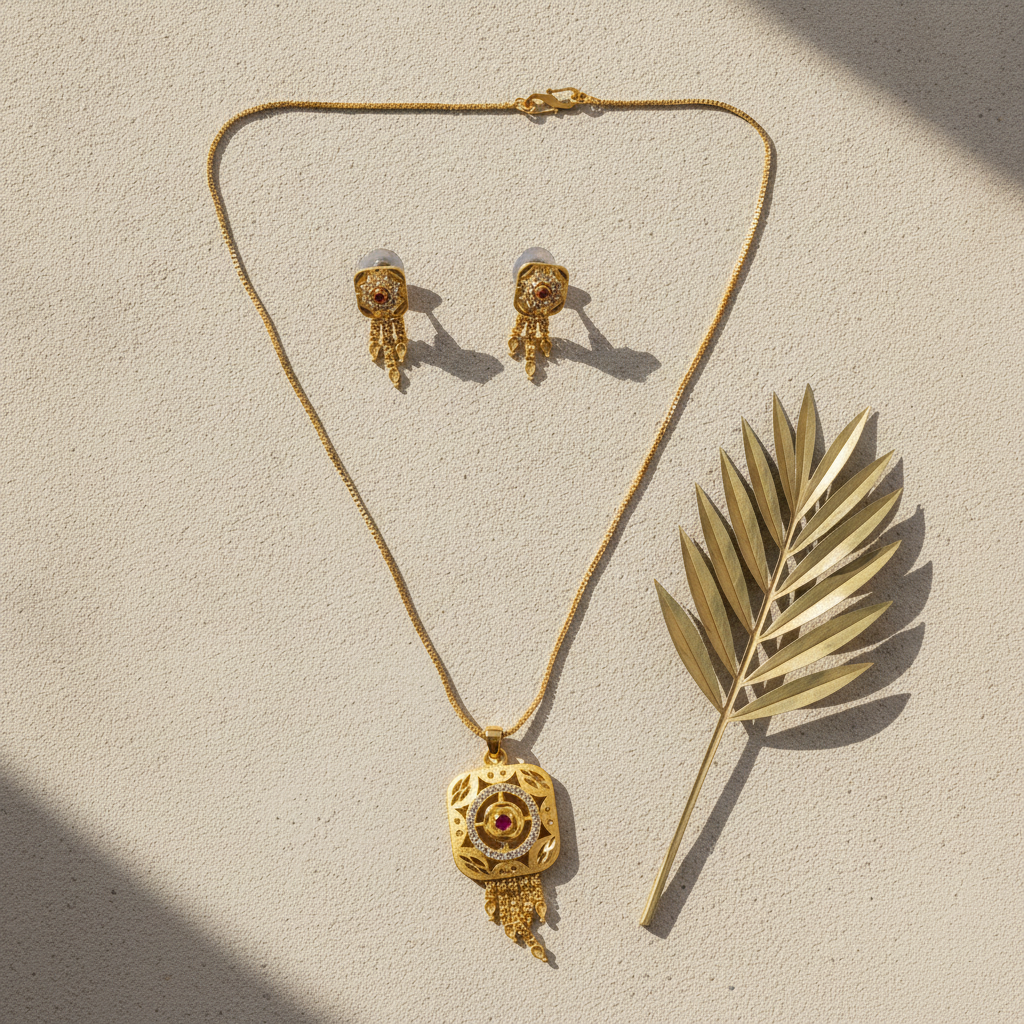 NUGOLD Signature Ruby Elegance Necklace & Earrings Set