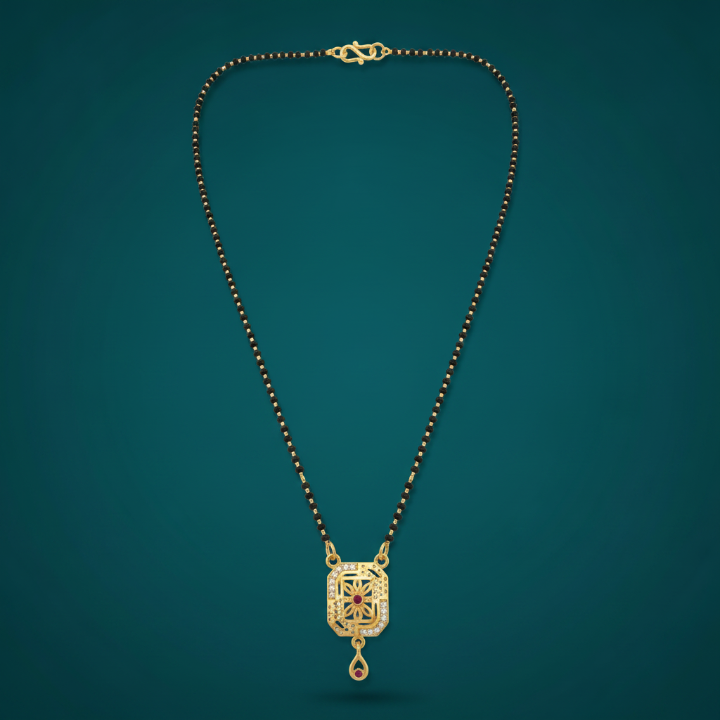 NUGOLD Traditional Black Bead Mangalsutra with Elegant Pendant