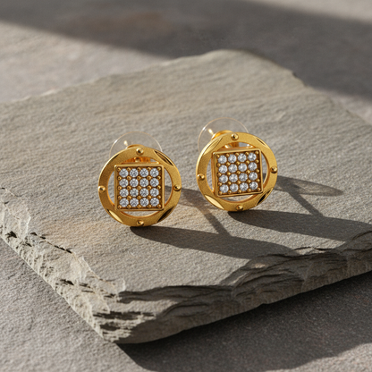 Imperial Square Sparkle Crest Stud Earrings for Women