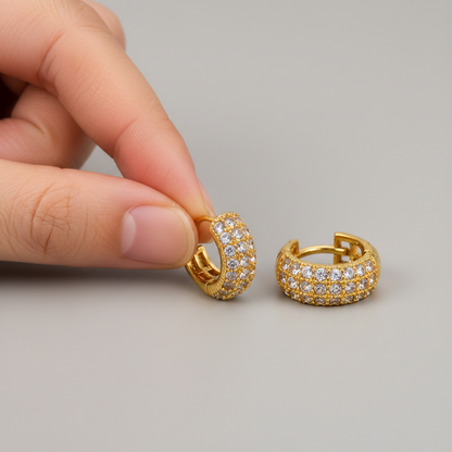 NuGold Luxe Pavé Crystal Gold-Toned Huggie Hoop Earrings for Women