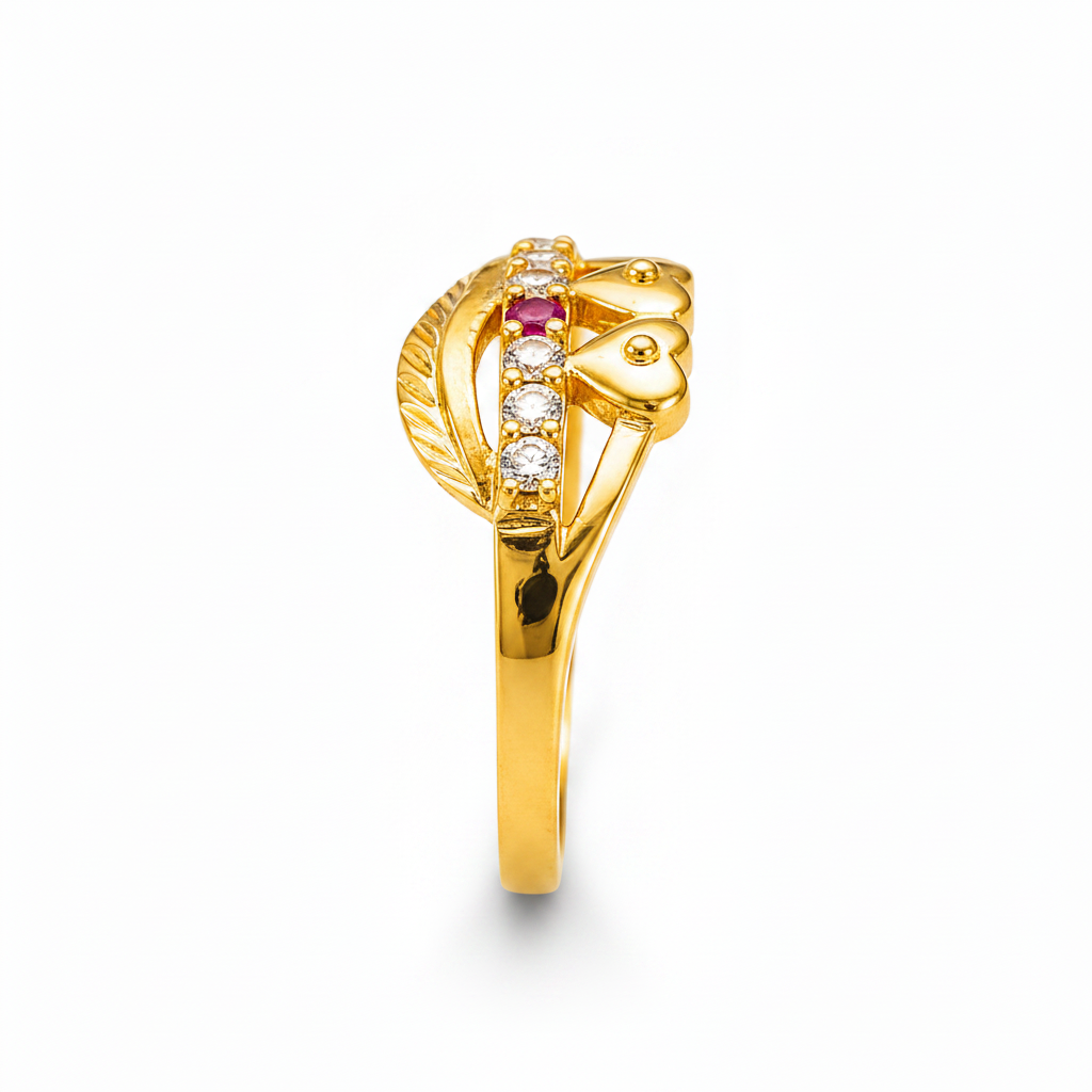 Royal Triple Heart Ruby CZ Elegance Ring