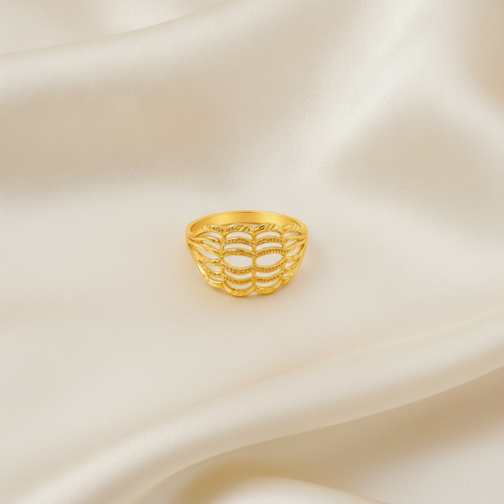 Elegant Wave Filigree Gold Plated Ring for Women