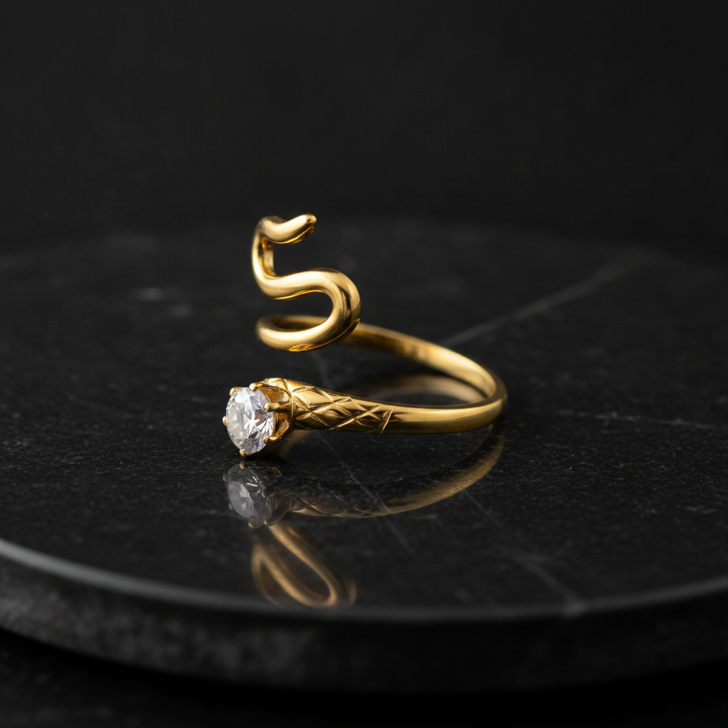 Trendy Snake Style Adjustable Ring with Crystal CZ Stone
