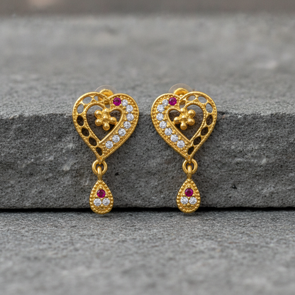 Intricate Lattice-Frame Love Motif Earrings with Teardrop Droplets