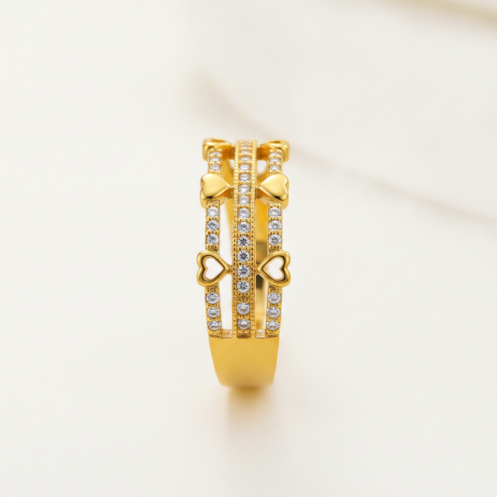 Regal Triple-Line Heart Harmony Sparkle Ring for Women