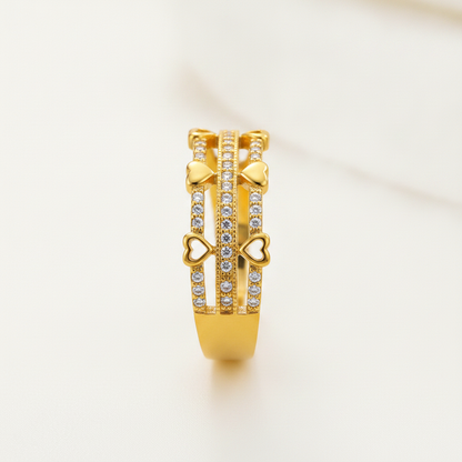 Regal Triple-Line Heart Harmony Sparkle Ring for Women