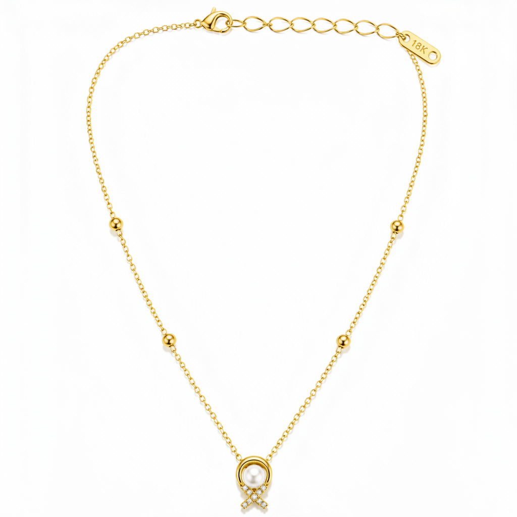 Elegant Gold Bead Chain Necklace with Pearl Pendant