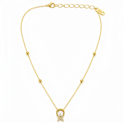 Elegant Gold Bead Chain Necklace with Pearl Pendant