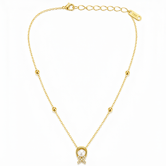 Elegant Gold Bead Chain Necklace with Pearl Pendant