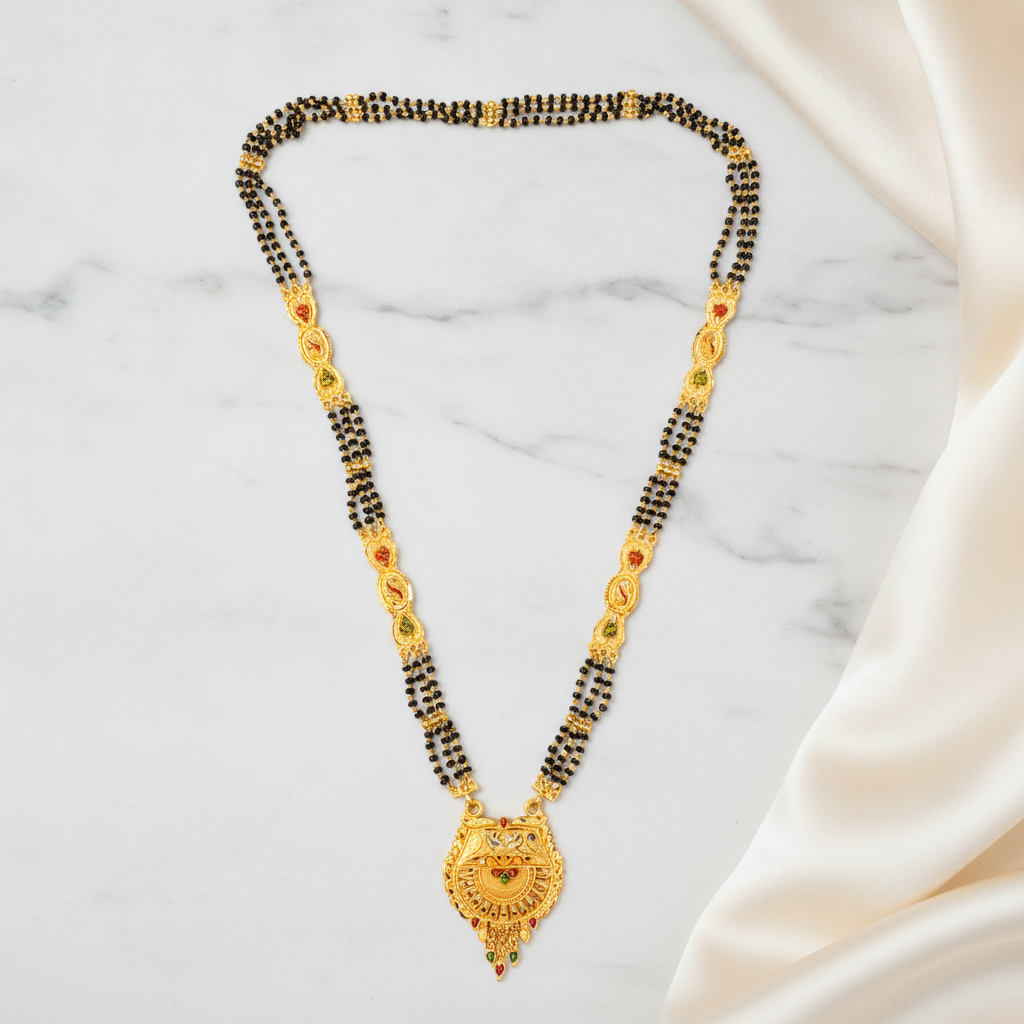 Ethnic Mangalsutra with Intricate Floral Temple Pendant