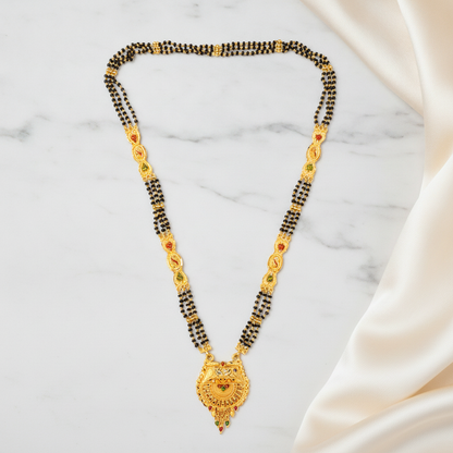 Ethnic Mangalsutra with Intricate Floral Temple Pendant
