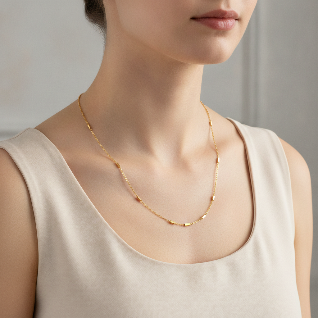 NUGOLD Minimalist Gold Link Chain with Bar For Unisex