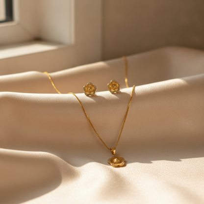 NUGOLD Floral Radiance Necklace & Earrings Set