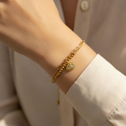 NUGOLD Trendy Double Layer Evil Eye Bracelet