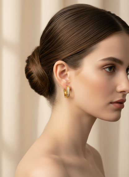 NuGold Crystal Line Gold-Toned Hoop Earrings for Women