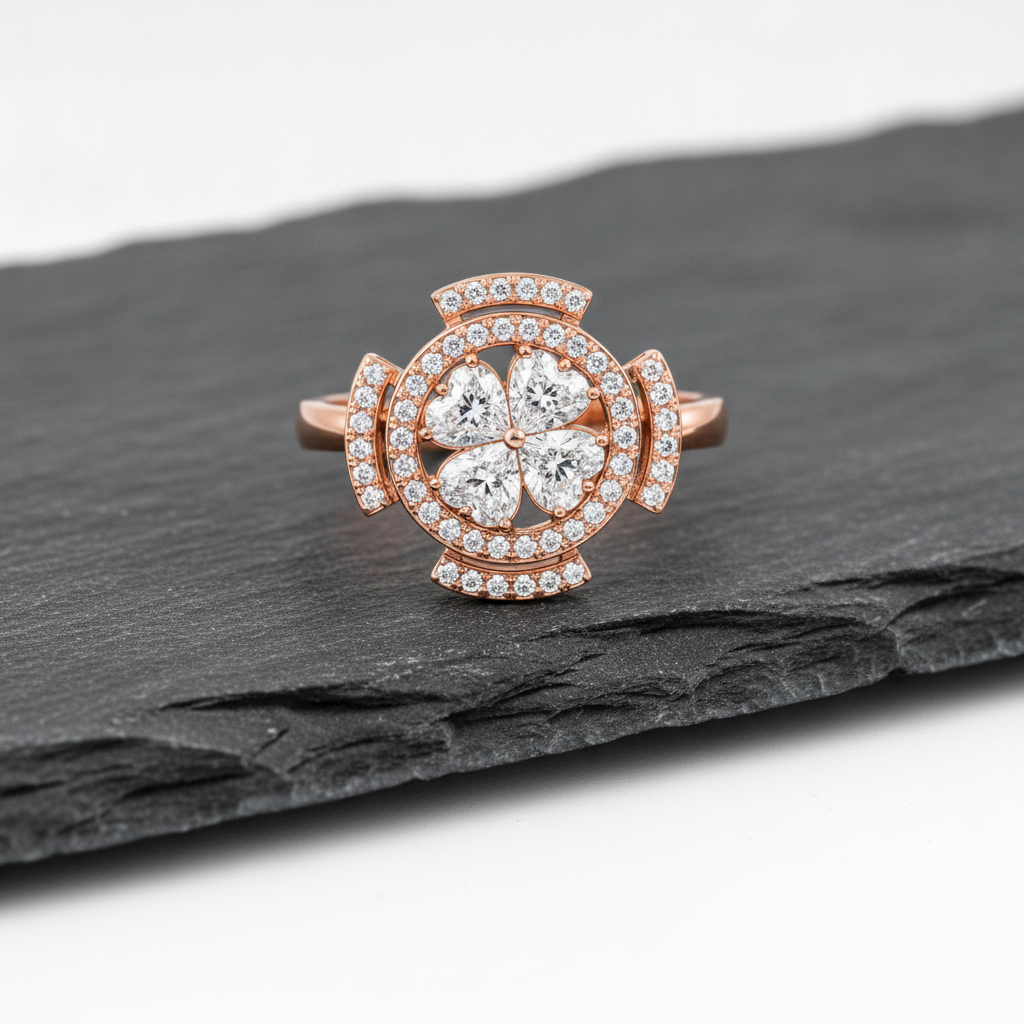 Rose Gold Crystal Flower 360° Rotating Spinner Ring