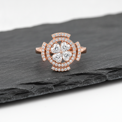 Rose Gold Crystal Flower 360° Rotating Spinner Ring