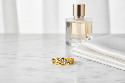 NuGold Crystal Infinity Twist Gold Ring for Women