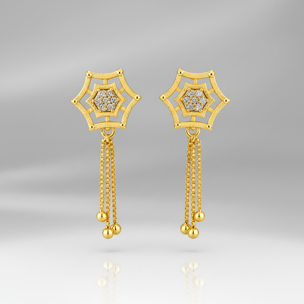 NuGold Star Charm Tassel Crystal Earrings