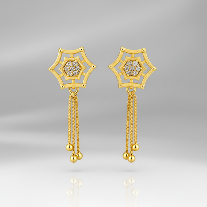 NuGold Star Charm Tassel Crystal Earrings