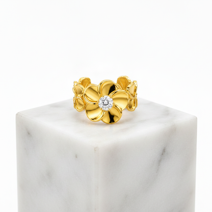 Elegant Blossom Ring with Sparkling CZ Crystal for Women